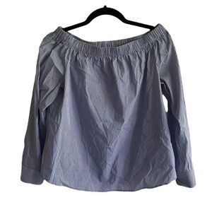 ZARA Blue White Striped Cotton Blend Off Shoulder Long Sleeve Blouse Top Shirt S